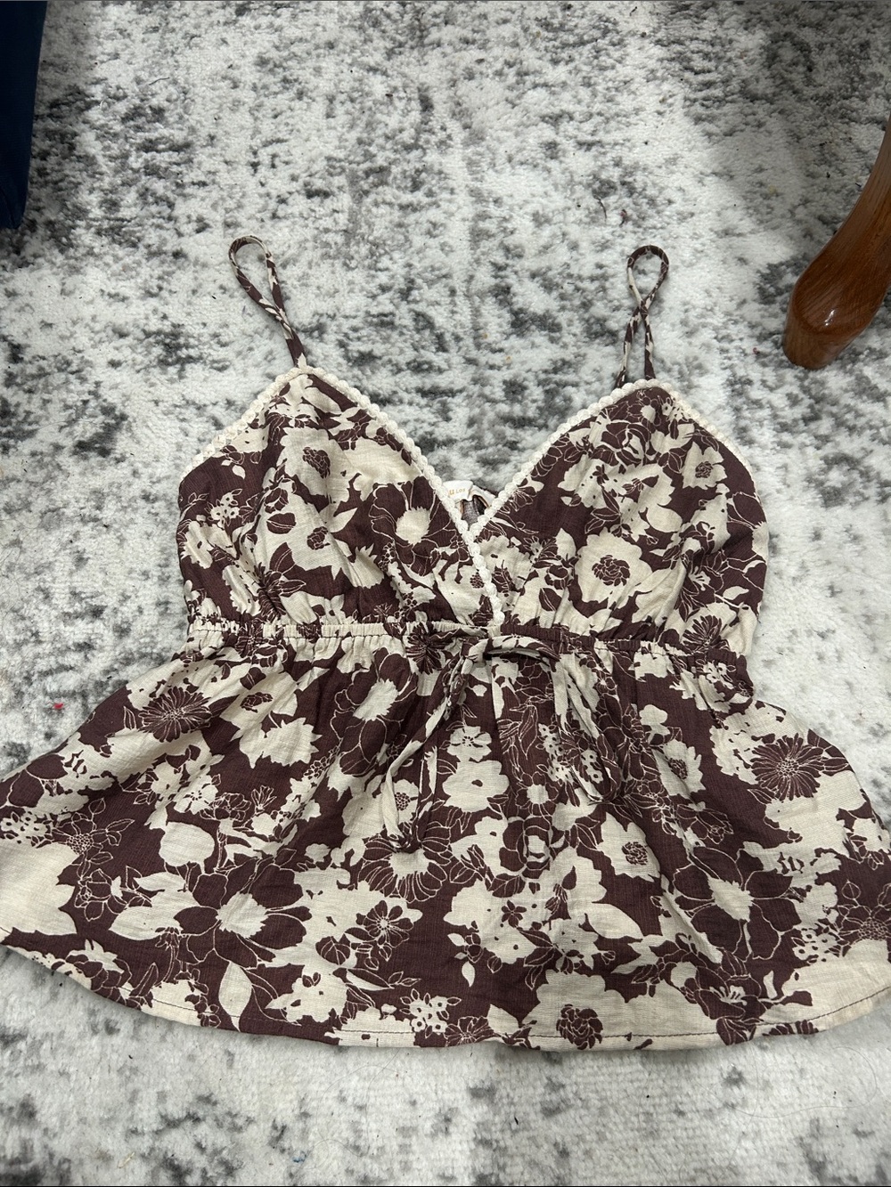 Monteau Brown and Cream Floral Spaghetti-Strap Peplum Camisole